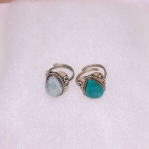 Set of 2 Turquoise and Larimar Rings